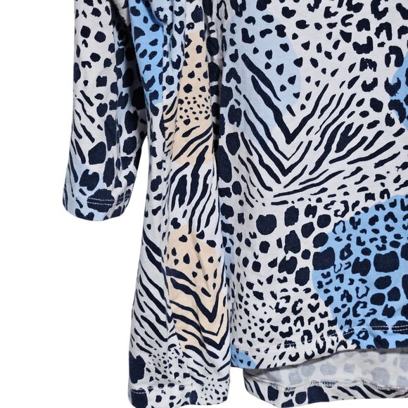 Hearts Of Palm Animal Print Top Womens Plus Size 1X Blue Black 3/4 Sleeve Blouse - Picture 3 of 4